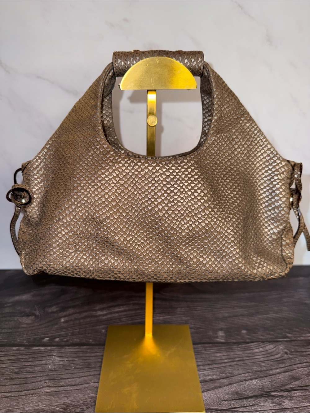 Kate Spade New York Metallic Embossed Leather Hobo Bag Style 14258